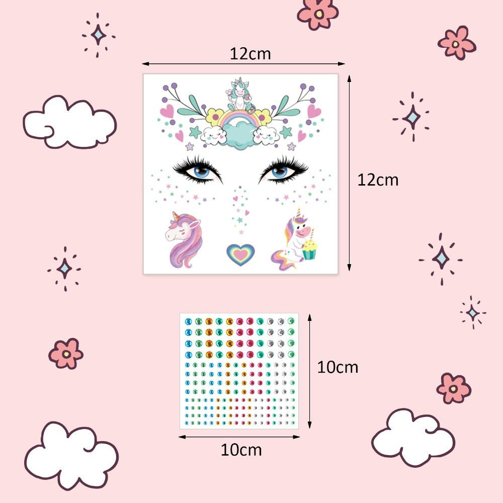 Set Of 10 Unicorn Face Stickers With Glitter Decorations For DIY Decorating Of Accessories And Diaries—Party Supplies Set