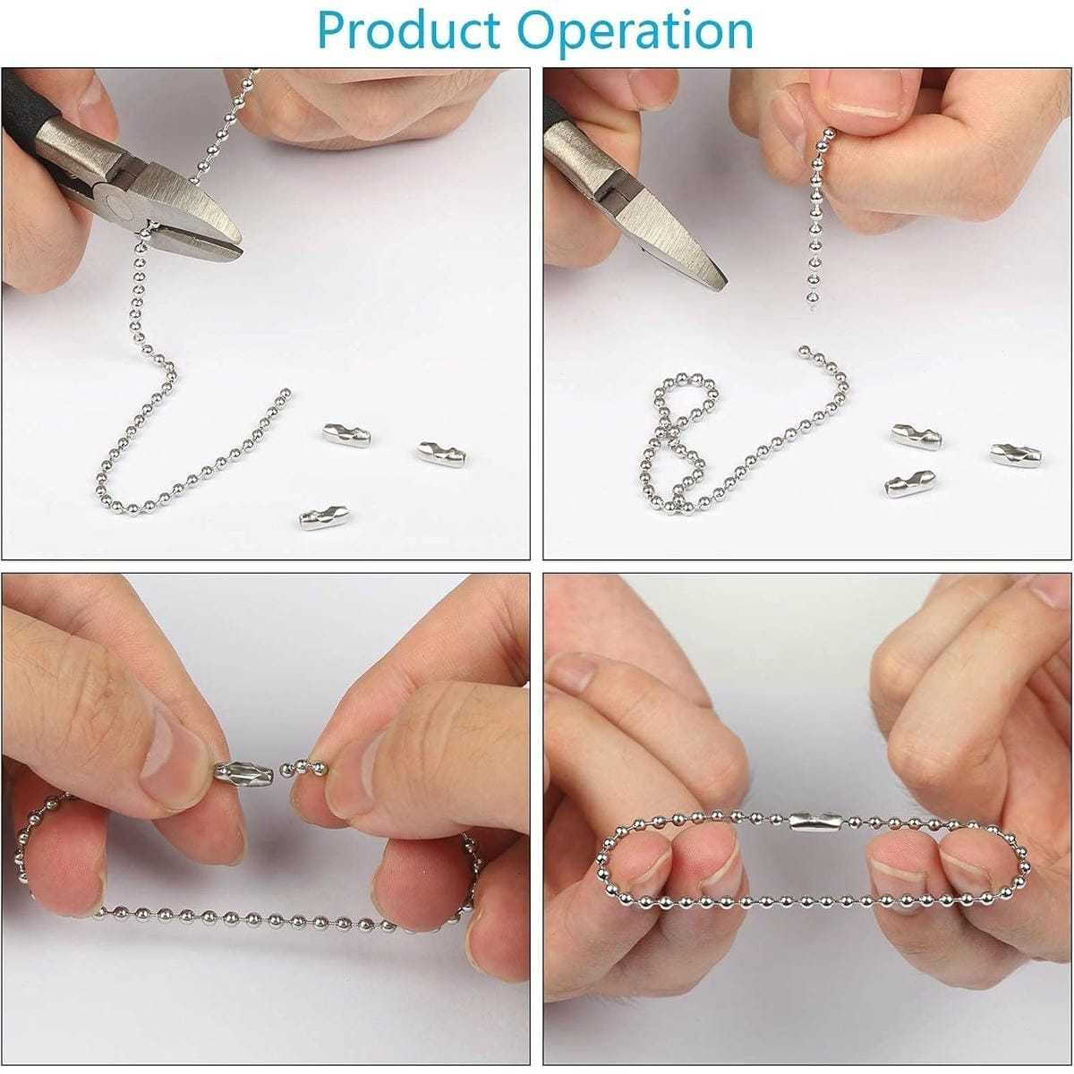 Stainless Steel Ball Chain, 10 M, With 100 Connectors And Pliers – Complete Set For DIY Jewelry – Party Supplies Set