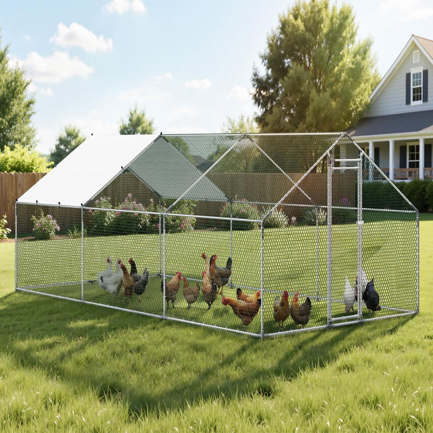 VEVOR Large Metal Chicken Coop, Walk-in Poultry Cage With Waterproof Cover, Outdoor Hen House For Chicken Duck Rabbit Farm