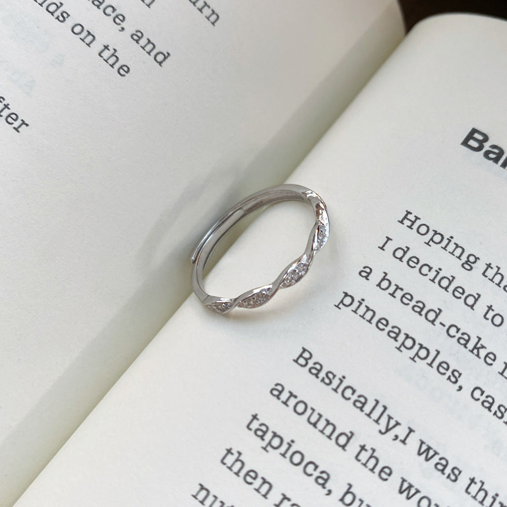 S999 Fine Silver Twisted Zircon Rings Set Of 2, Minimalist Korean Style Delicate Niche Tail Rings