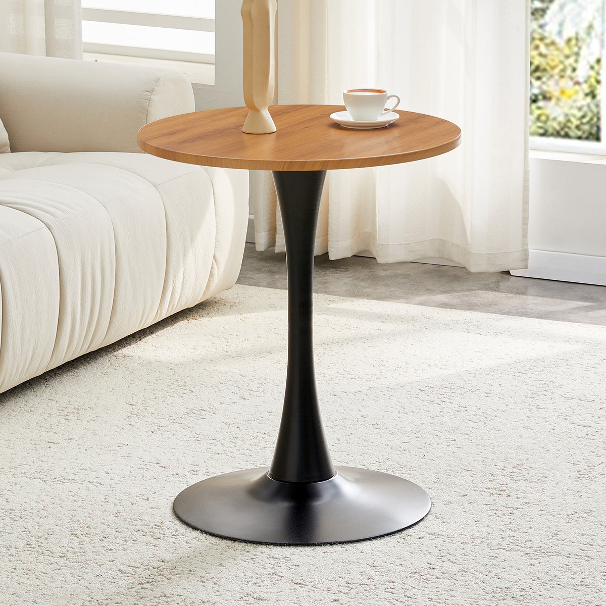 Round Dining Table, 23.6in Circle Tulip Table With Thickened Tabletop & Metal Pedestal, Mid Century Modern Bistro Table For Kitchen, Small Places, Living Room, Cafe Faux Wood