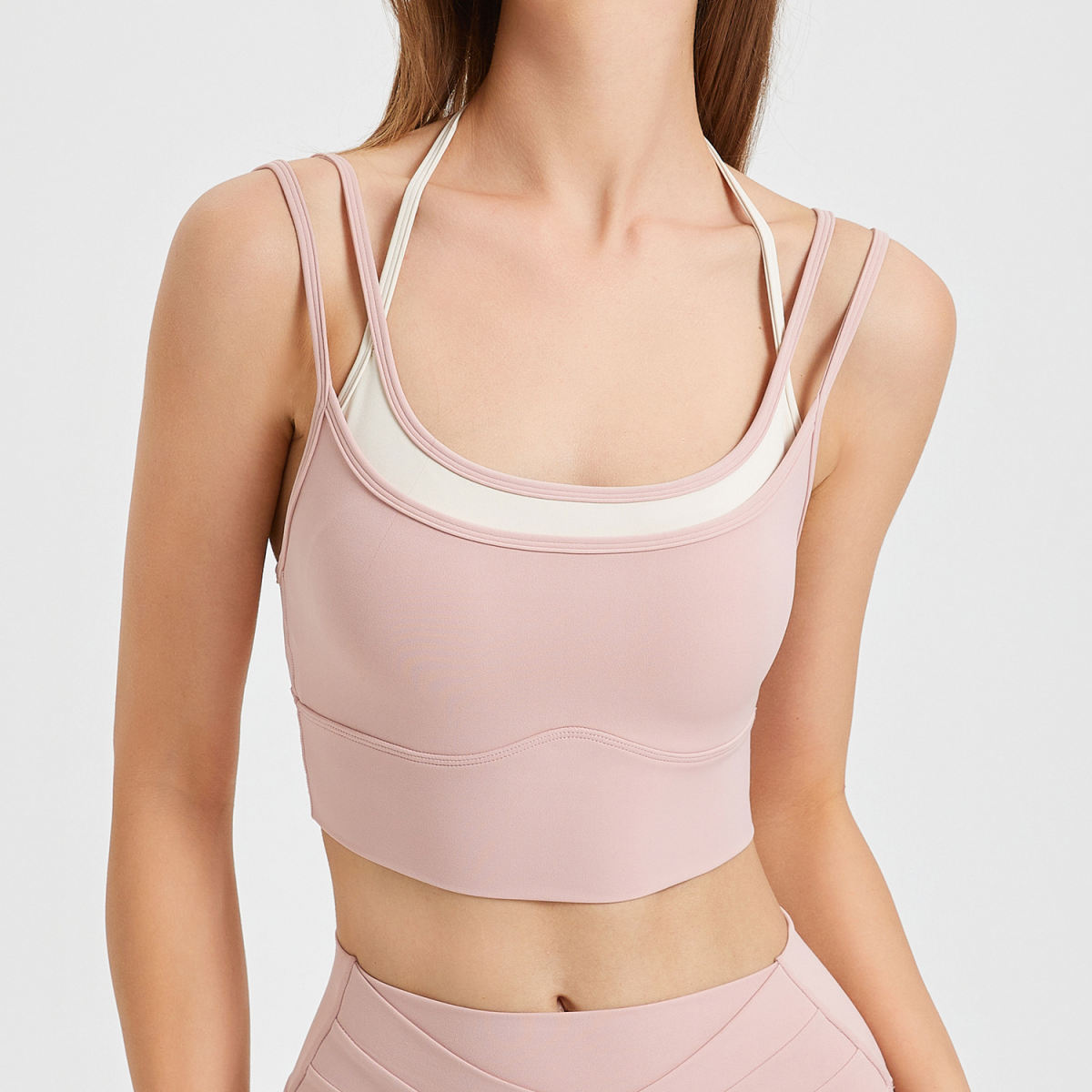 Chest Pad Yoga Clothes Underwear Women's Contrast Colors False-two-piece Quick-drying Sports Bra Beauty Back Fitness Top