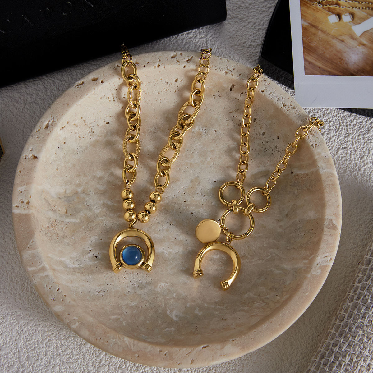 Classic-style 18K Gold And Stainless Steel Equestrian Collection With Blue Resin