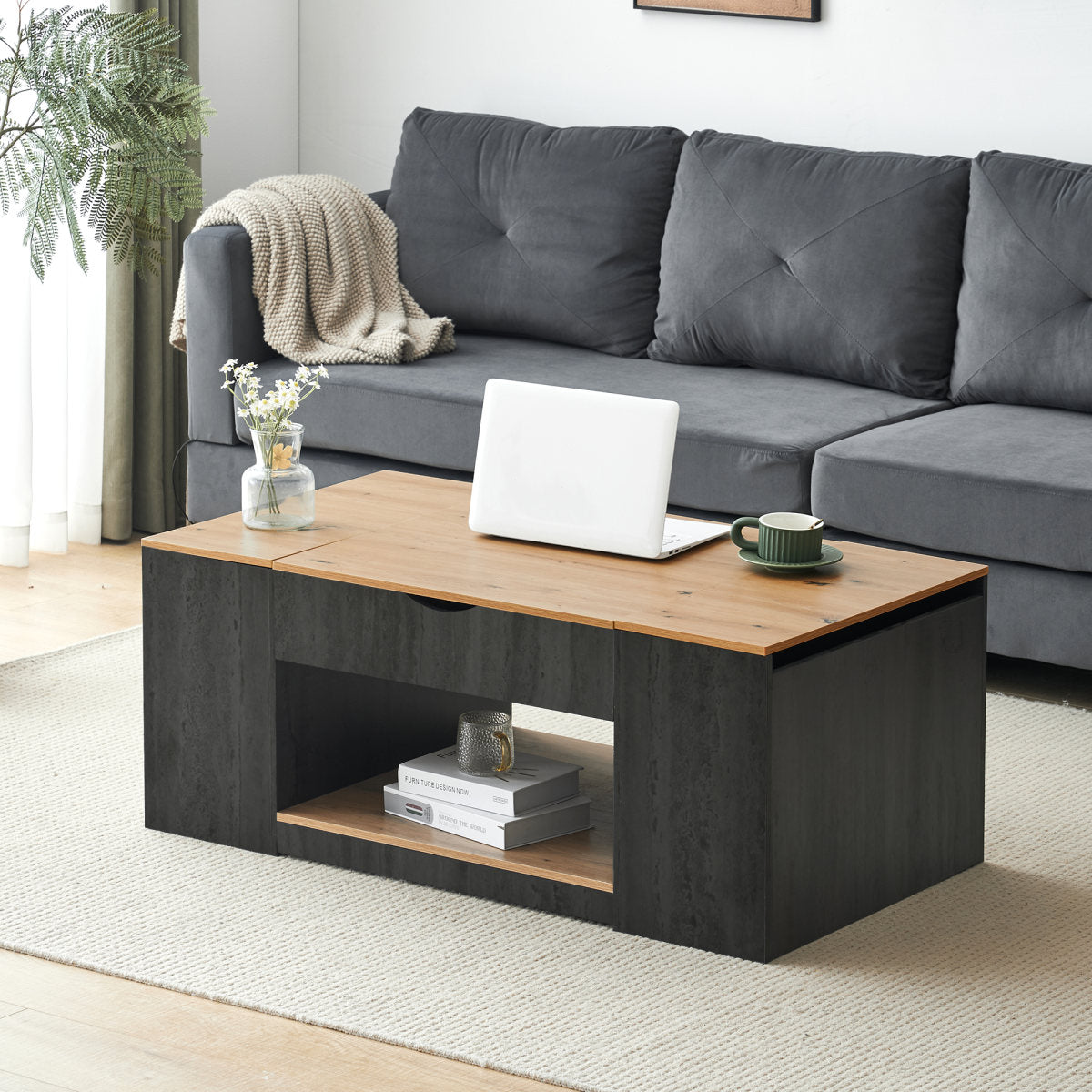 WF311892AAZ Coffee Table With Lift Function - 109.5cm, Grey Frame, Stylish Design, Storage Space Under The Tabletop