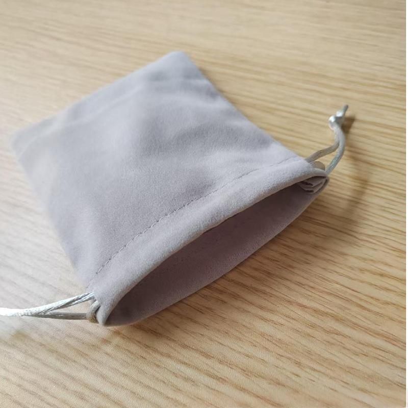 Gray Velvet Drawstring Storage Bag