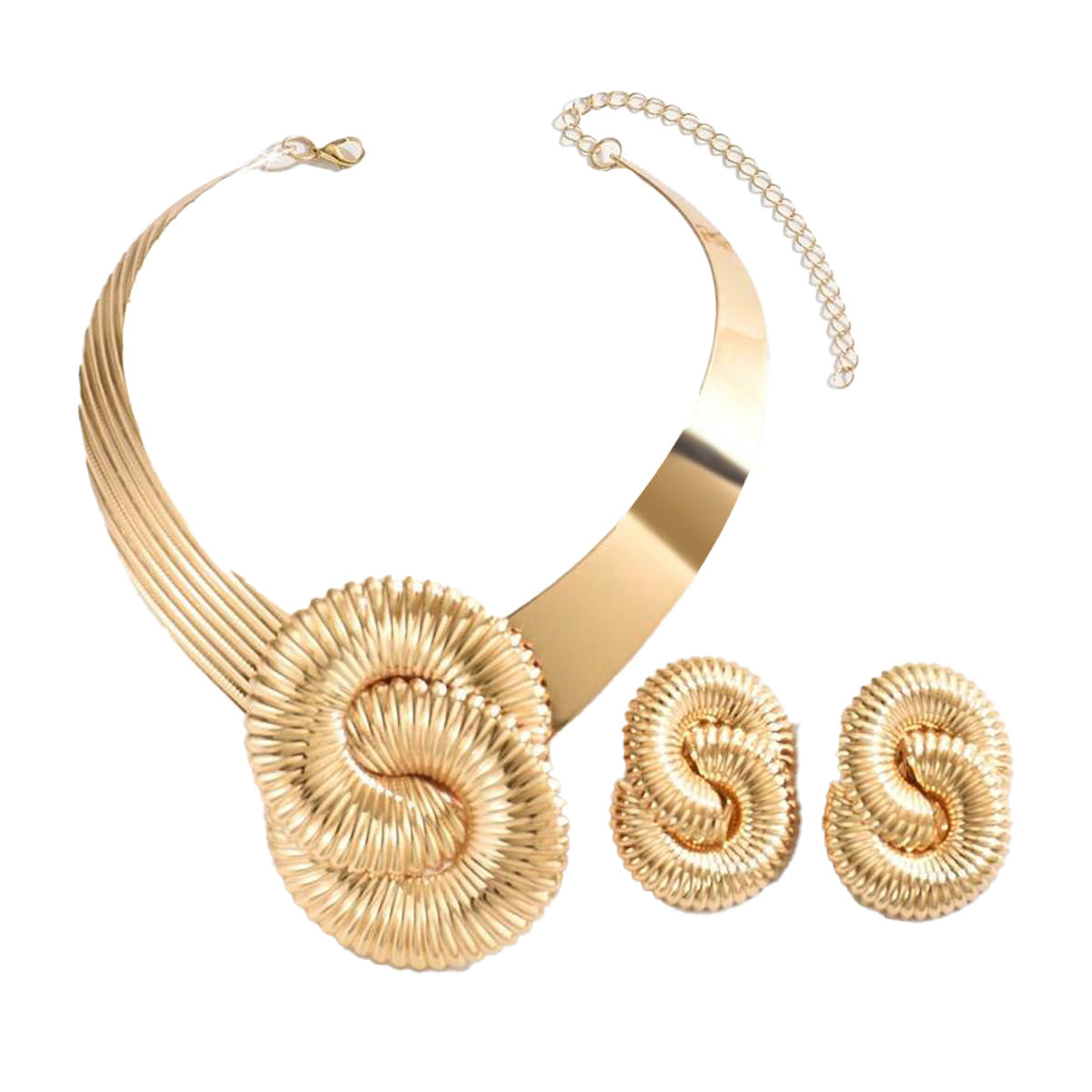 Cross-border European & American Women Jewelry Set, Unique Exaggerated Twisted Geometric Necklace & Threaded Earrings, High-end Versatile Matching Accessories