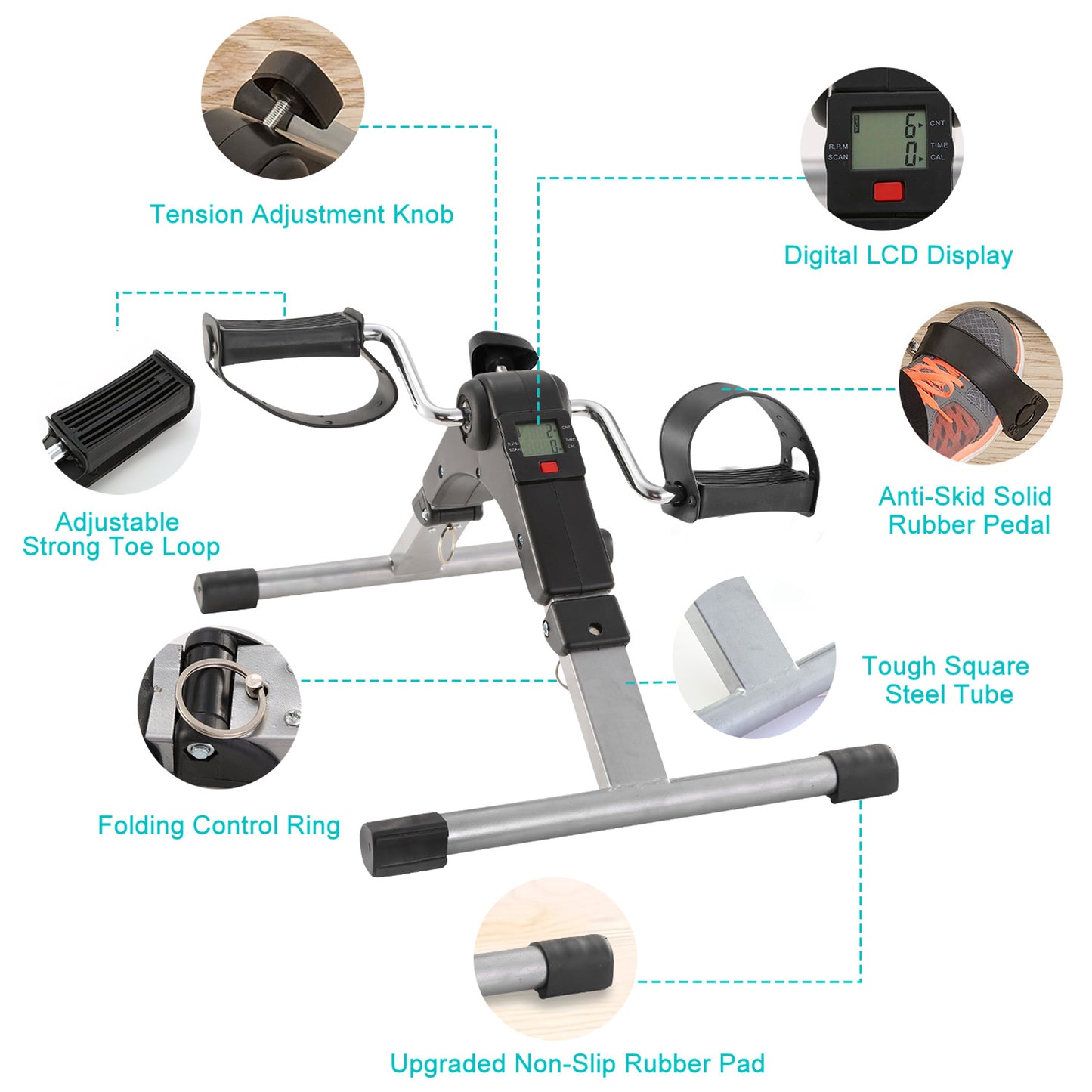 1Pc Foldable Exercise Bike Pedal Fitness Exerciser Cycle Bike LCD Display Mini Pedal Exerciser For Leg Arm Physical Therapy Home Office Gym