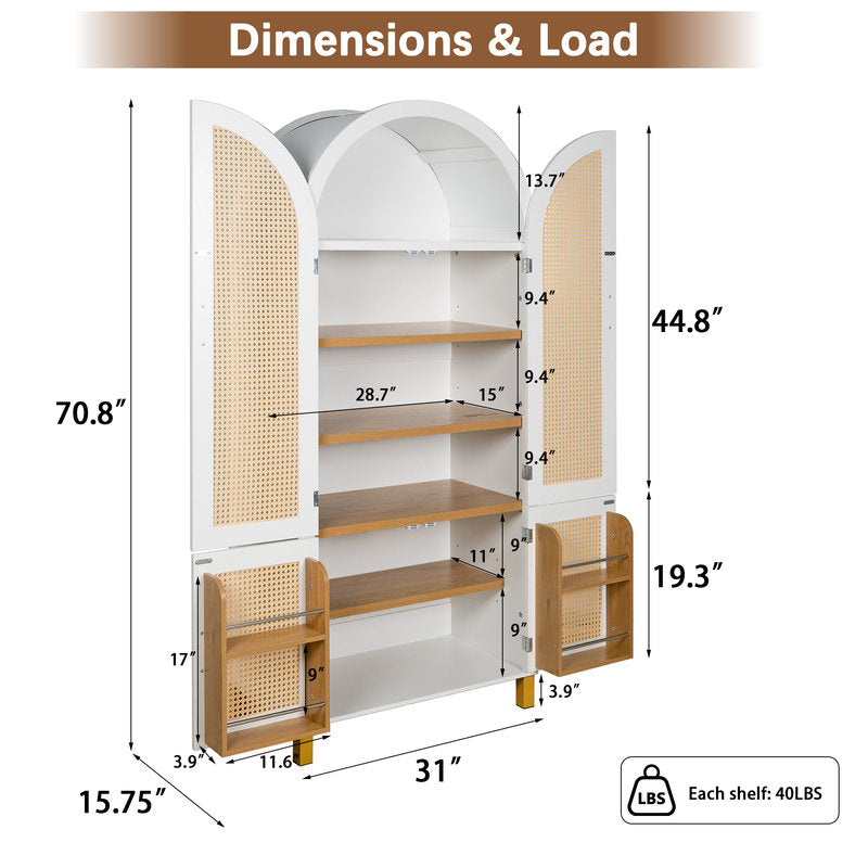 71in-White-Arched-Rattan-Cabinet-4-Door-Farmhouse-Storage-w-Adjustable-Shelves-Racks-for-Kitchen-Dining-Room