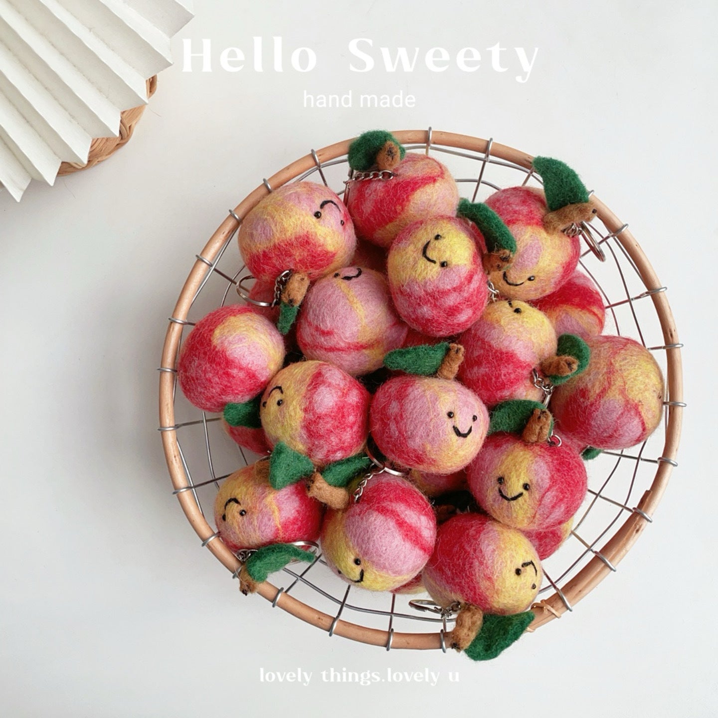 Nepal Handmade Wool Felt Peach Fruit Keychain Pendant Gift