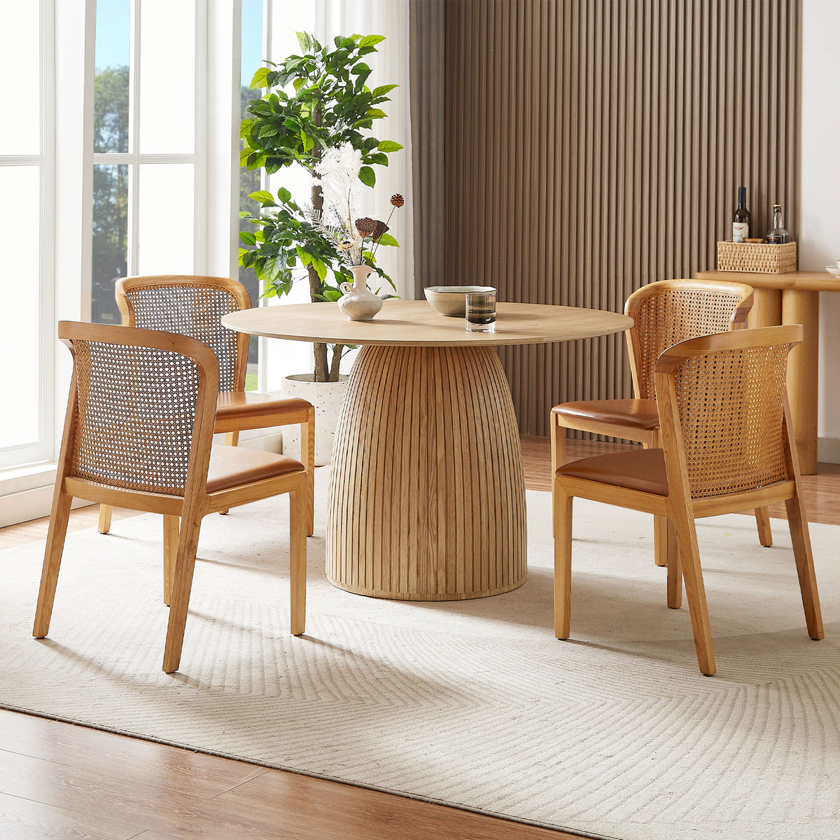 Round Dining Table Modern Wood Kitchen Table 47.24 Circular Tabletop For Leisure Coffee Table OAK.