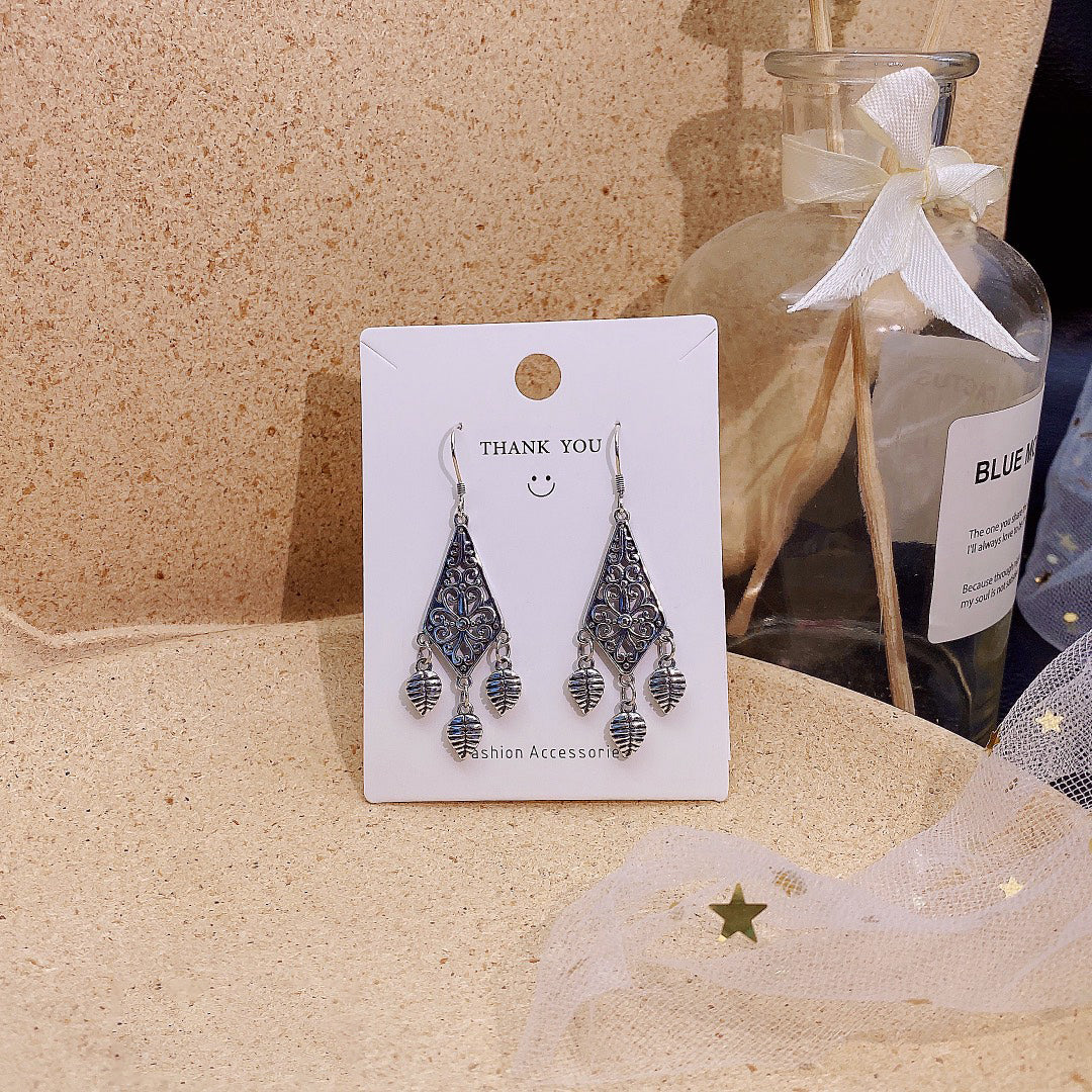 1pcs 999 Sterling Silver Boho Teardrop Drop Earrings, Vintage Ethnic Style, For Daily Wear & Casual Office Outfits