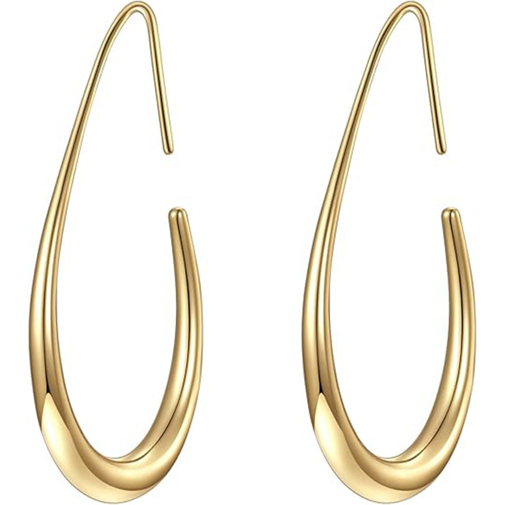Lightweight Teardrop Hoop Earrings For Women Stainless Steel Large Oval Pull Through Hoop Earrings, High Polished Statement Jewelry Gift For Women