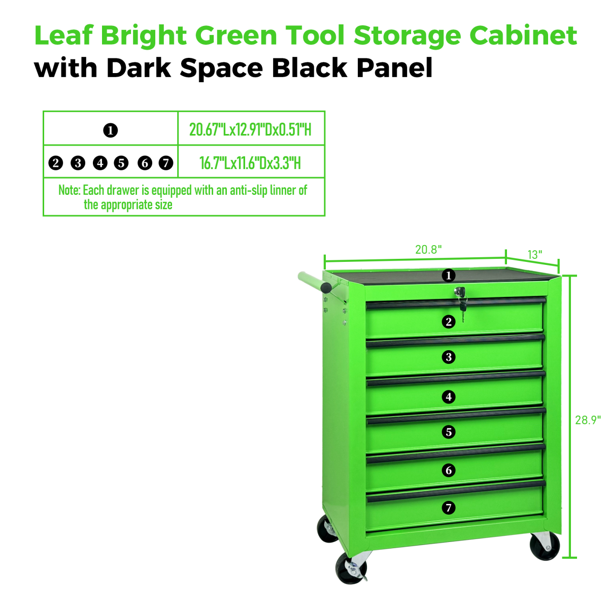 Rolling Metal Tool Chest With 6 Drawers, 20inch 6-Drawer Tool Chest Cabinet With Ball Bearing Drawer Slides, Steel Tool Storage Box Organizer -GREEN