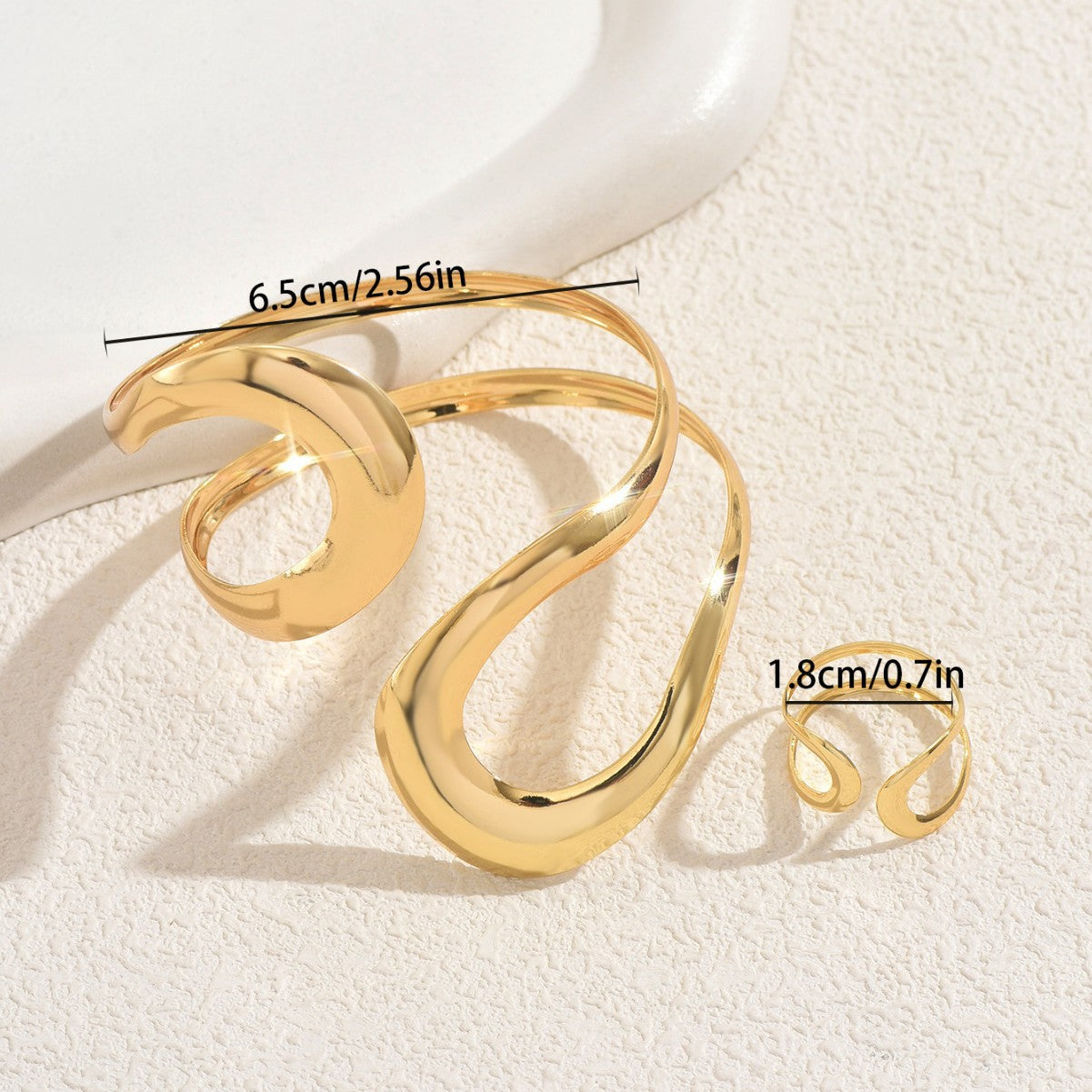 Hot Selling Cross-border European American Women Jewelry Set, Unique Hollow Smooth Metal Bangle & Adjustable Open Ring, Versatile Matching Hand Accessories