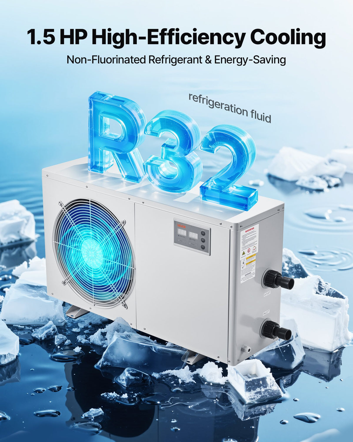 Aquarium Chiller 500 Gallon, 1-1/2 HP Water Chiller For Hydroponics, Fast Cooling For Fish Tank,Axolotl,Coral Reef,Quiet Refrigeration Compressor, Titanium Evaporator,Complete Fittings