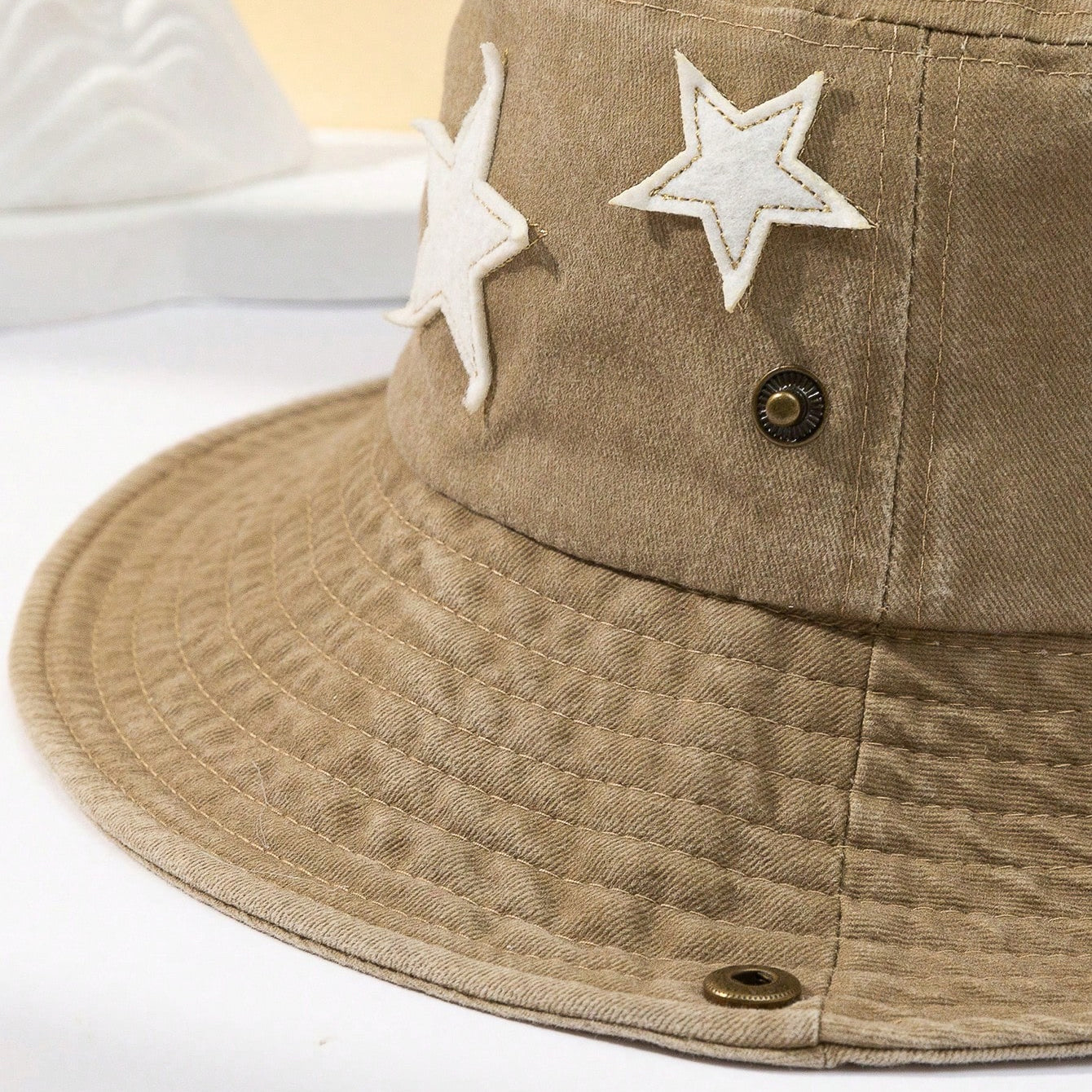 Retro Washed And Distressed Five-point Star Patchwork Beanie For Fishermen With Large Brim For Outdoor Activities Windproof Rope Hat For Camping And Traveling
