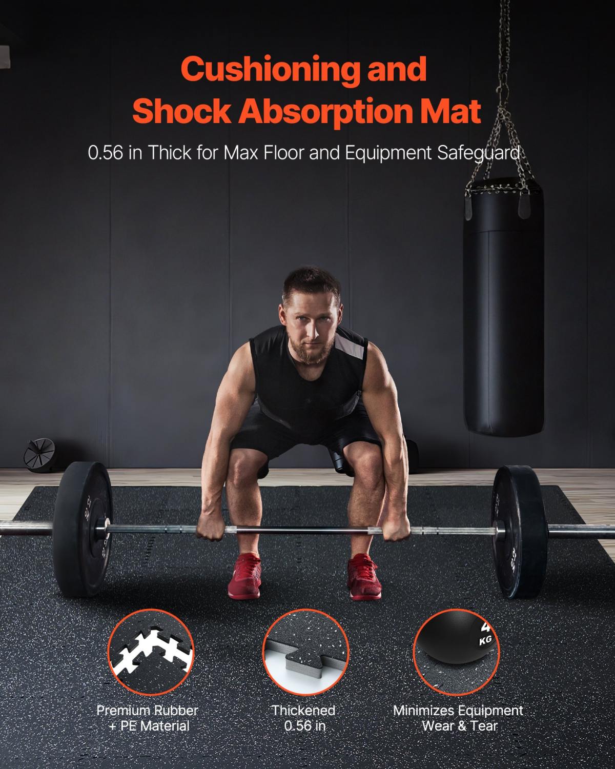 0.56 Inch Thick Gym Floor Mats, 6 Tiles Rubber Top With EVA Foam, 25" X 25" Gym Flooring Workout Mats With 25 Sq.ft Coverage, Interlocking Puzzle Gym Mats For Gym, Home, Garage, Black & White