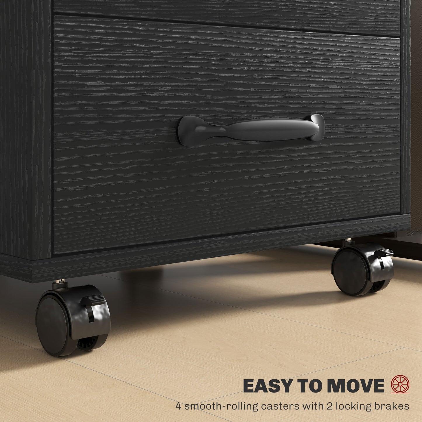 3 Drawer File Cabinet, Mobile Filing Cabinet On Wheels For Home Office, Study, Black
