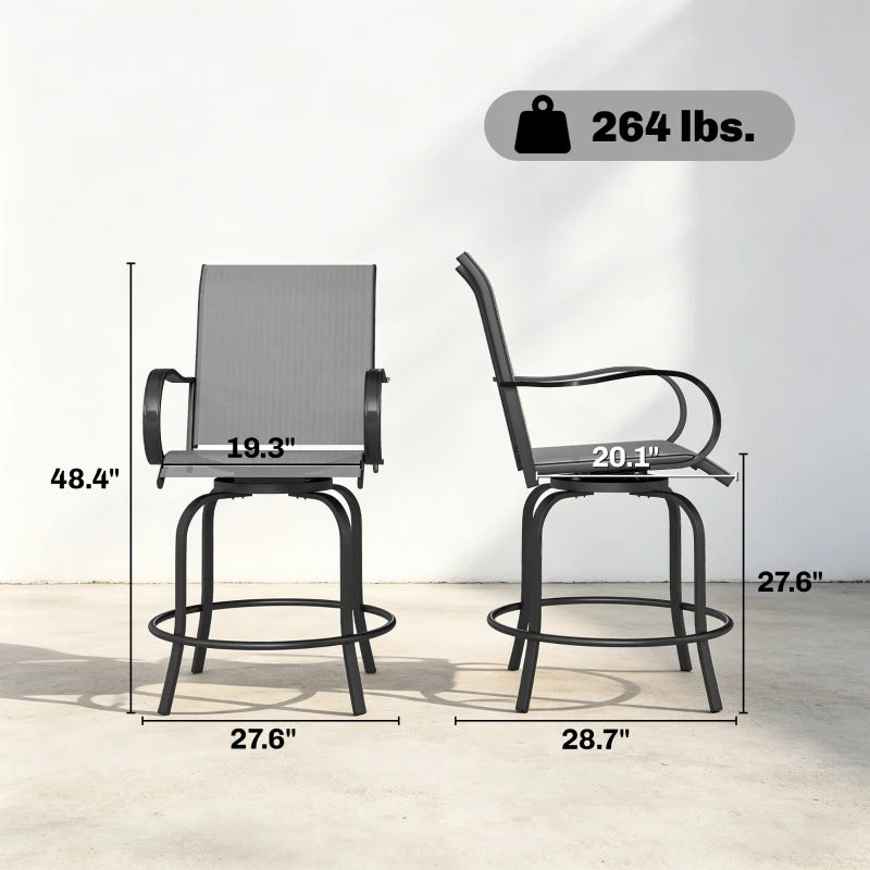 Outdoor Bar Stools Set Of 2, 360 Swivel Bar Height Chairs,Gray