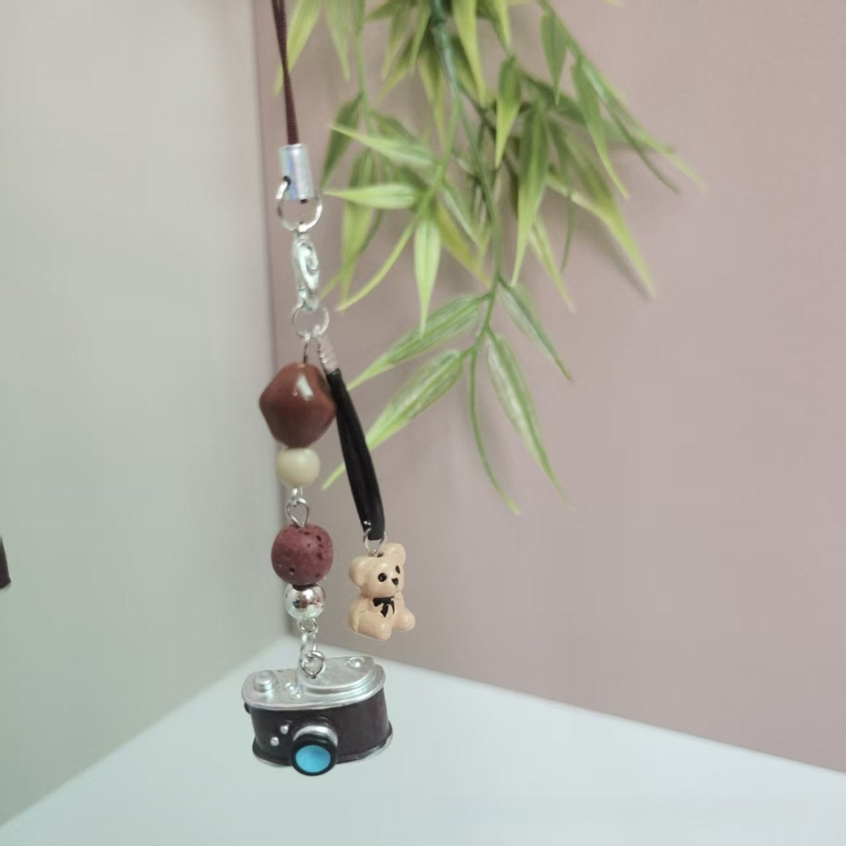 Retro Camera Beaded Mobile Phone Charm