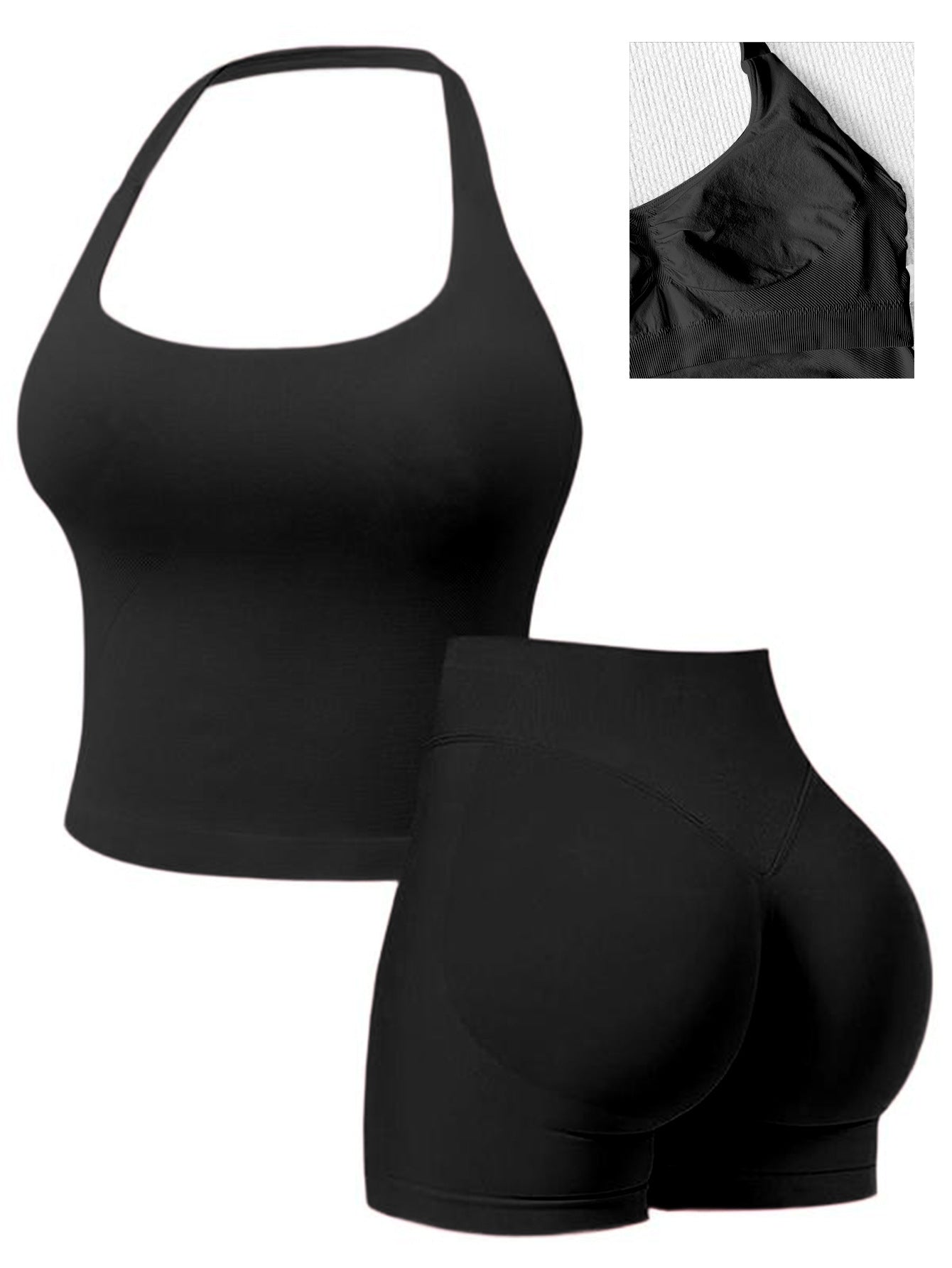 New Halter-Neck Seamless Yoga Backless Camisole And High-Waisted Workout Set