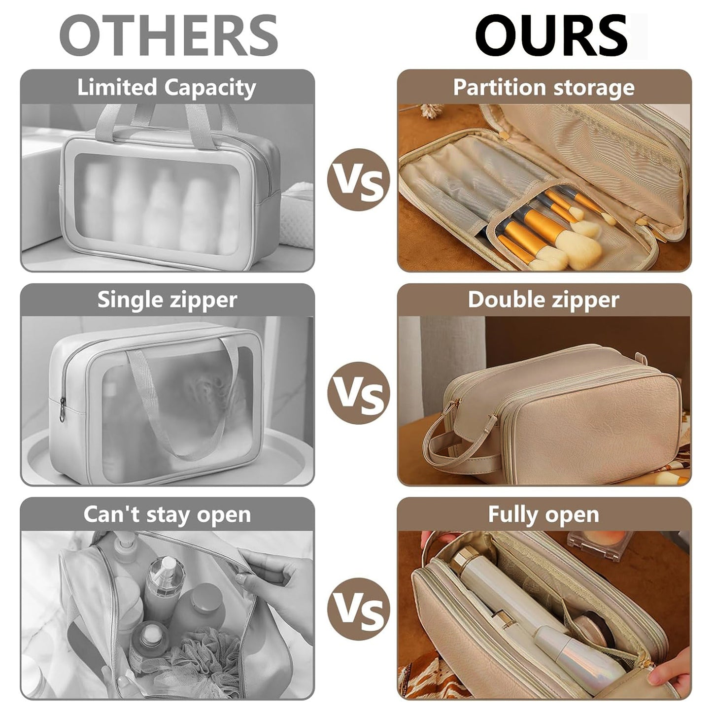 Travel Toiletry Bag For Women Men, Large Travel Toiletry Organizer Makeup Bag, Hanging Cosmetic Bag Kit Leather Skin Care