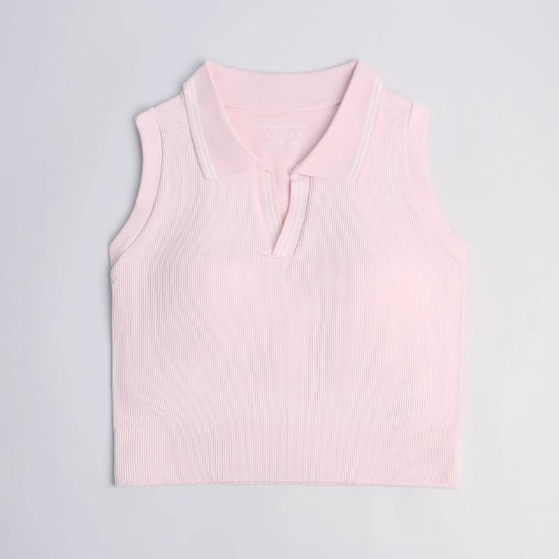 College Style Tibetan Blue Tennis Vest Women's Elastic Polo Collar Vest Sports Fitness Golf Badminton Top
