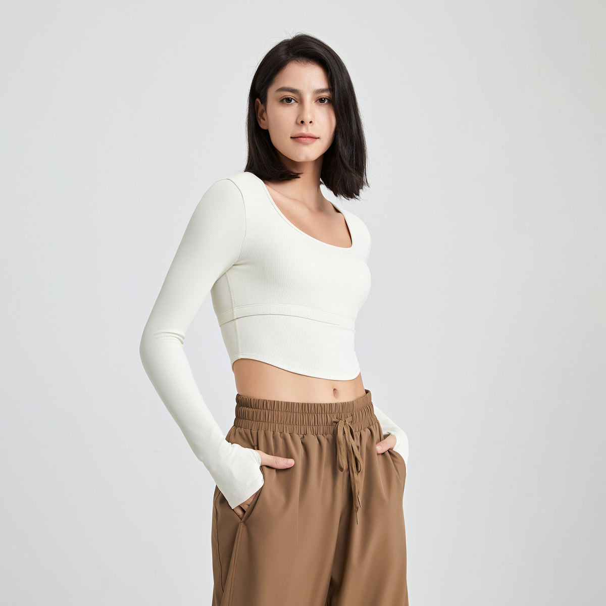 Yoga Suit Long Sleeve With Chest Pad Workout Top