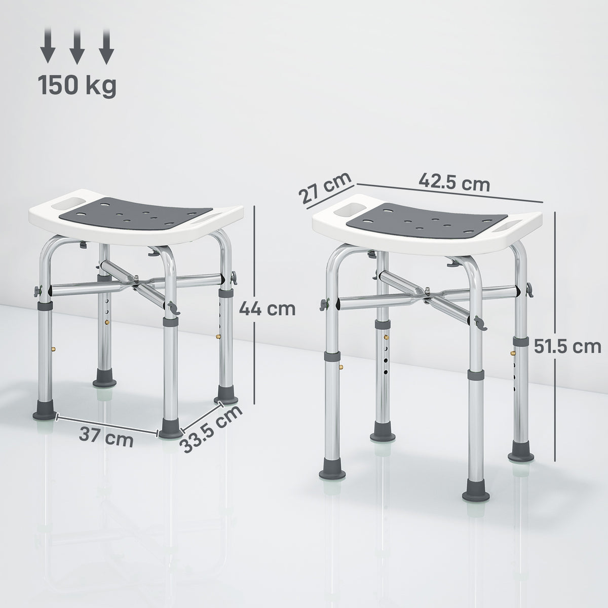 44-51.5cm Aluminium Frame Shower/Bath Stool - Grey