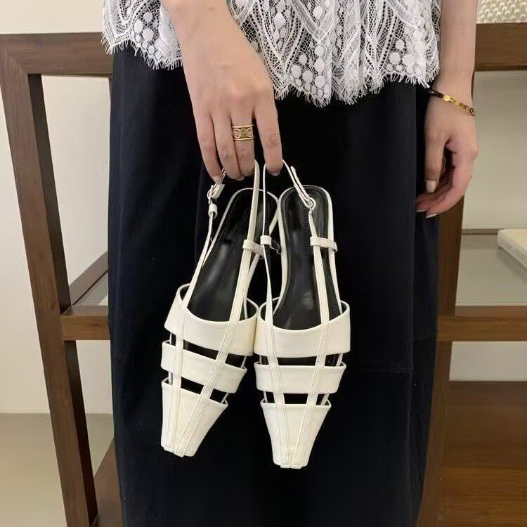 New Summer French Style Hollow-out Square Toe Stiletto Closed Toe Fashion Sandals For Women