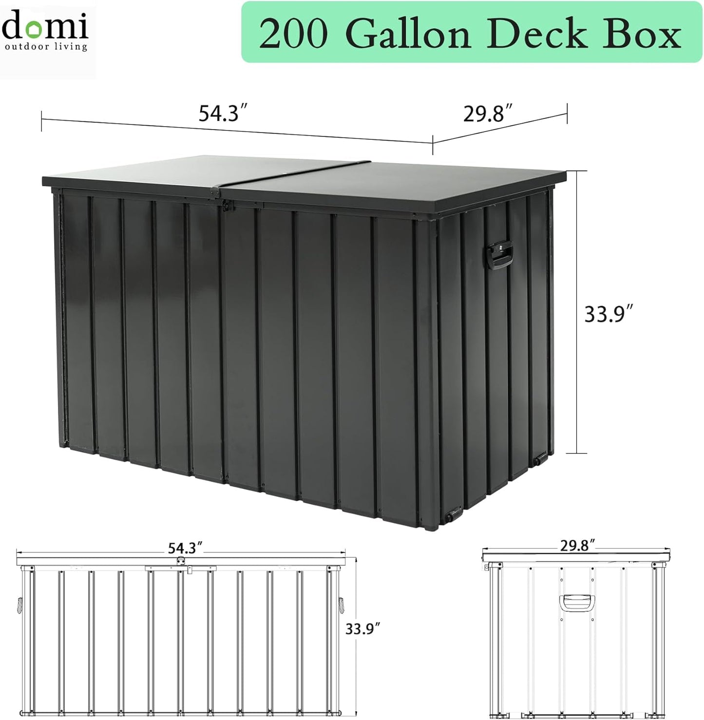 200 Gallon Metal Deck Box, Waterproof Outdoor Storage Box With Lockable Lid, Large Pool Storage Cabinet For Patio Furniture Garden Tools Pool-Supplies, Gray