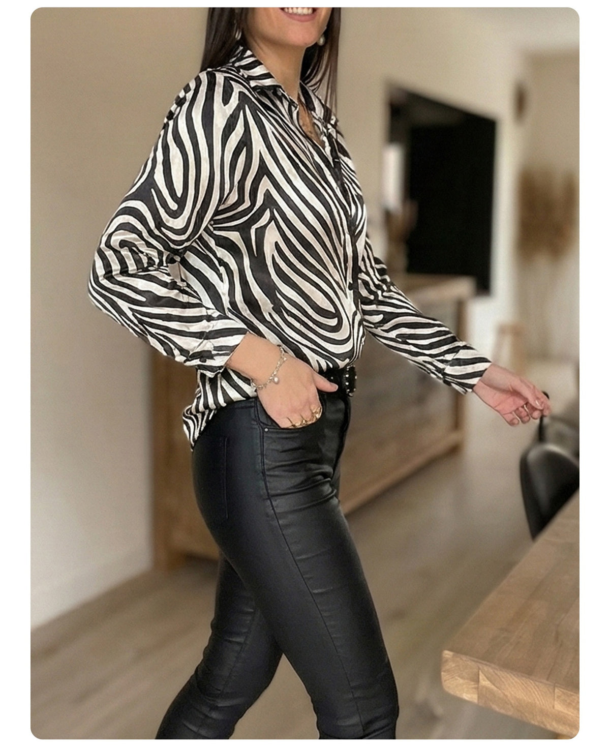 Black And White Shirt Niche Loose-fit Elegant Office Wear
