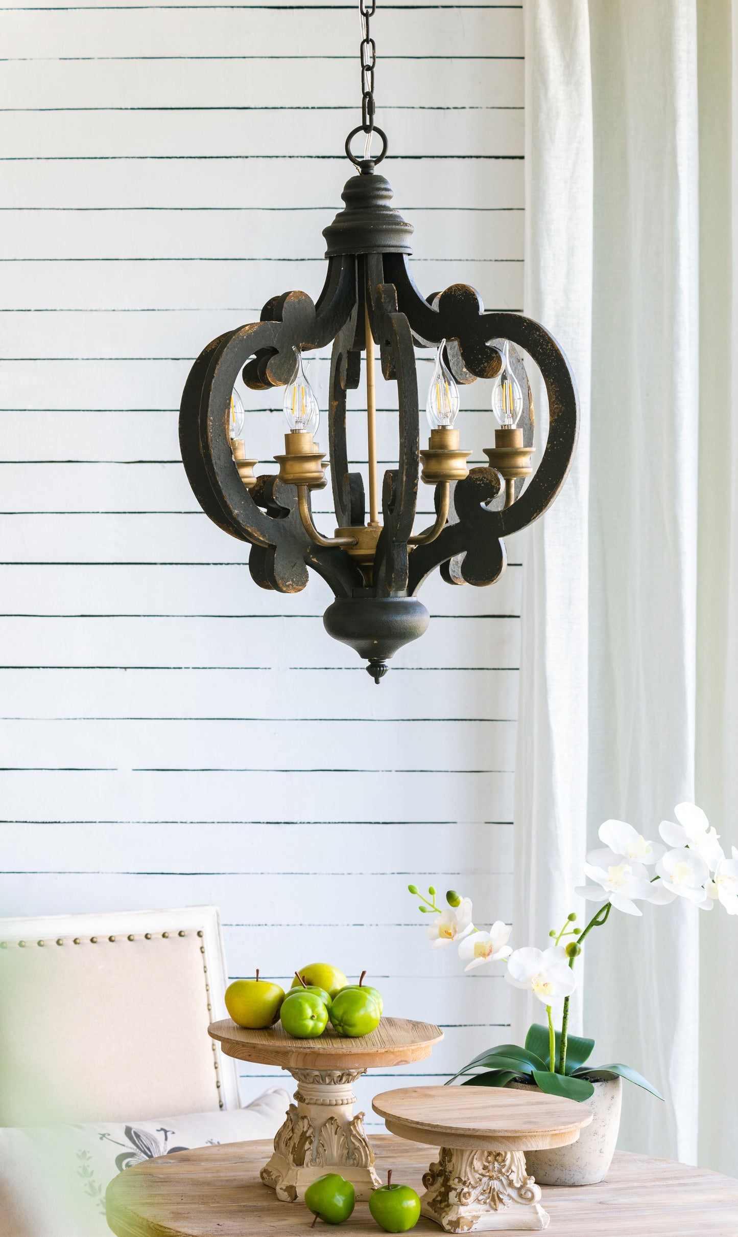 French Country Wood Chandelier 6- Light Farmhouse Pendant Light Fixture With 28 Adjustable Chain For Kitchen Foyer Hallway Bulb Not Included