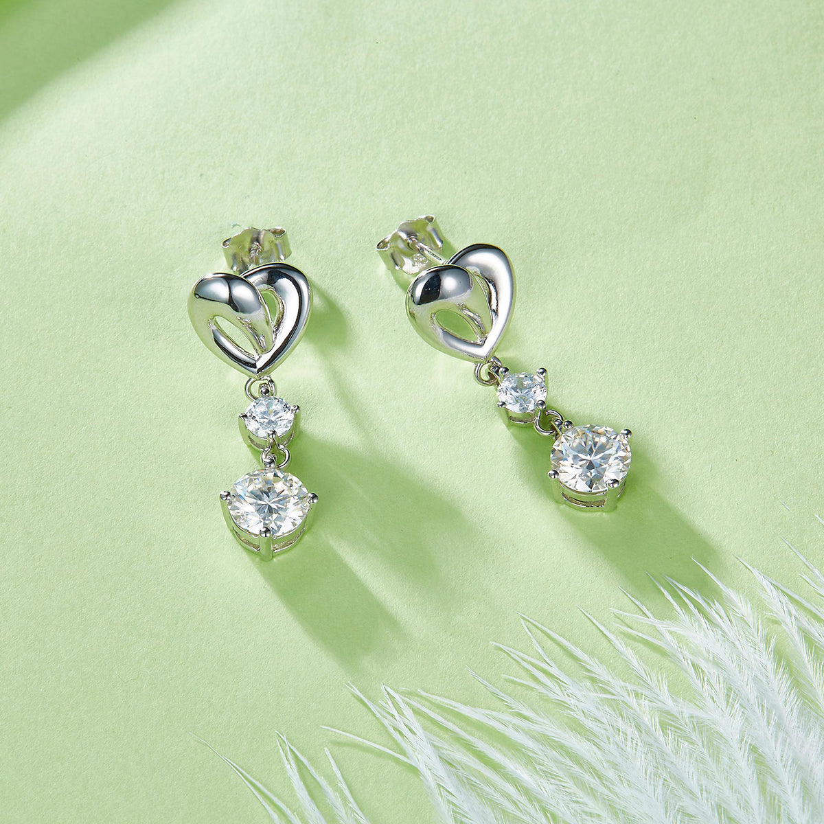 S925 Sterling Silver Abstract Heart Drop Earrings, 1ct D-VVS1 Moissanite, Platinum Plated 3.7g Women's Jewelry Gift Box