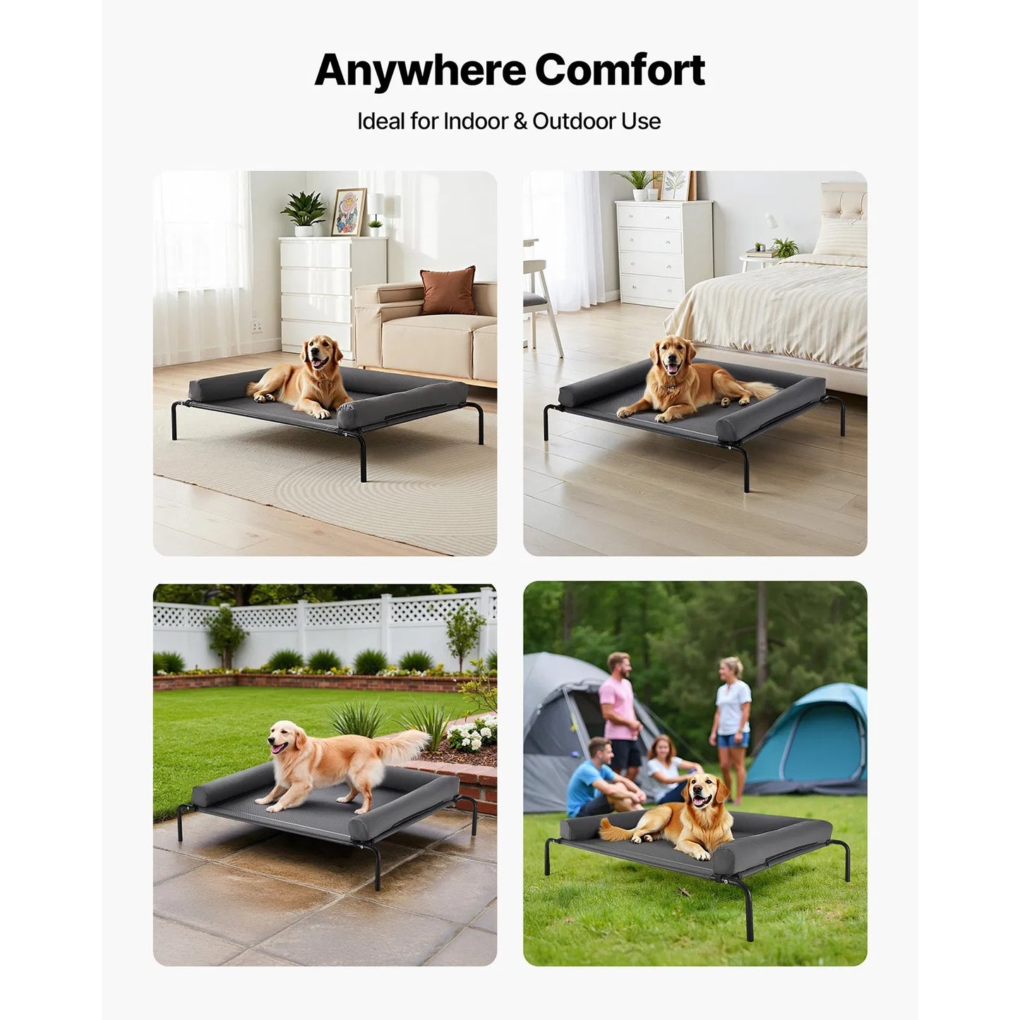 Elevated Dog Bed For Large Dogs XL, Raised Dog Bed Cot With Washable Pillow, Indoor & Outdoor Cooling Dog Bed Hammock, Heavy Duty Steel Frame Dog Bed With Breathable Teslin Mesh, Grey