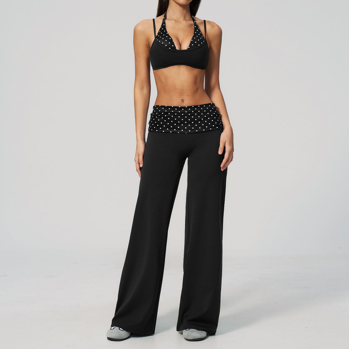 Fashionable Flared Waist Yoga Two-Piece Set