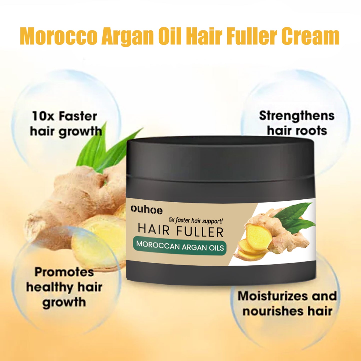 OUHOE Argan Oil Hydrating Hair Cream, Scalp Massage Moisturizing Root Soft Thick Hair Cream
