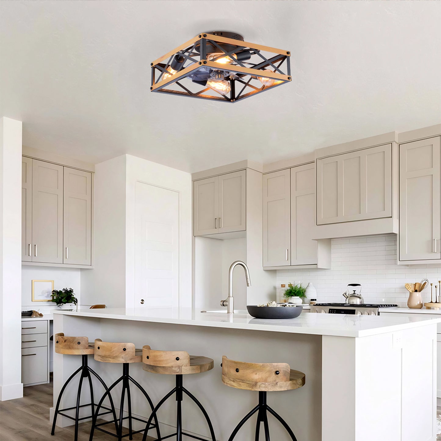 22.6IN Flush Mount Ceiling Fan ,Reversible Motor, DC Remote Control,7 PCS PC Blades,6 Speed Ceiling Fan,Timing, For Bedroom Kitchen Living Room--NOT Included Bulbs