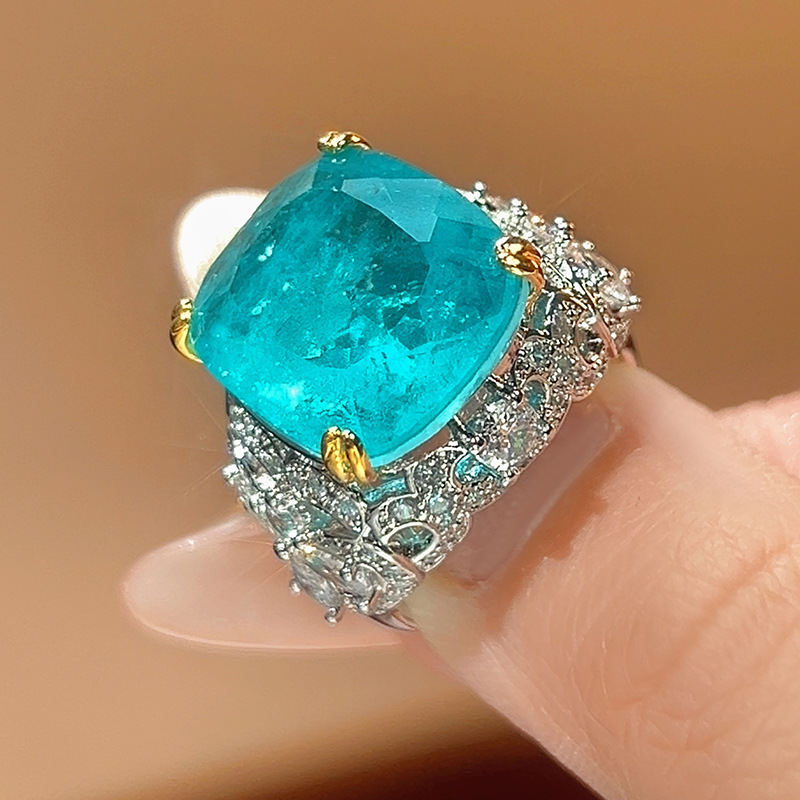 2026 New Arrival Rectangular Cut Ring For Women, Sapphire Tone & Paraiba Tone Simulated Zirconia Finger Jewelry, Premium Fashion Single Piece Accessory