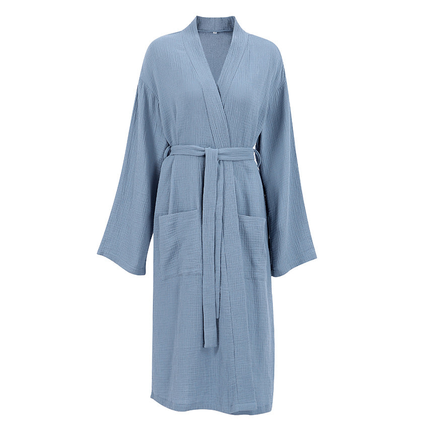 Long-sleeved Crepe Cotton Loose And Comfortable Home Robe