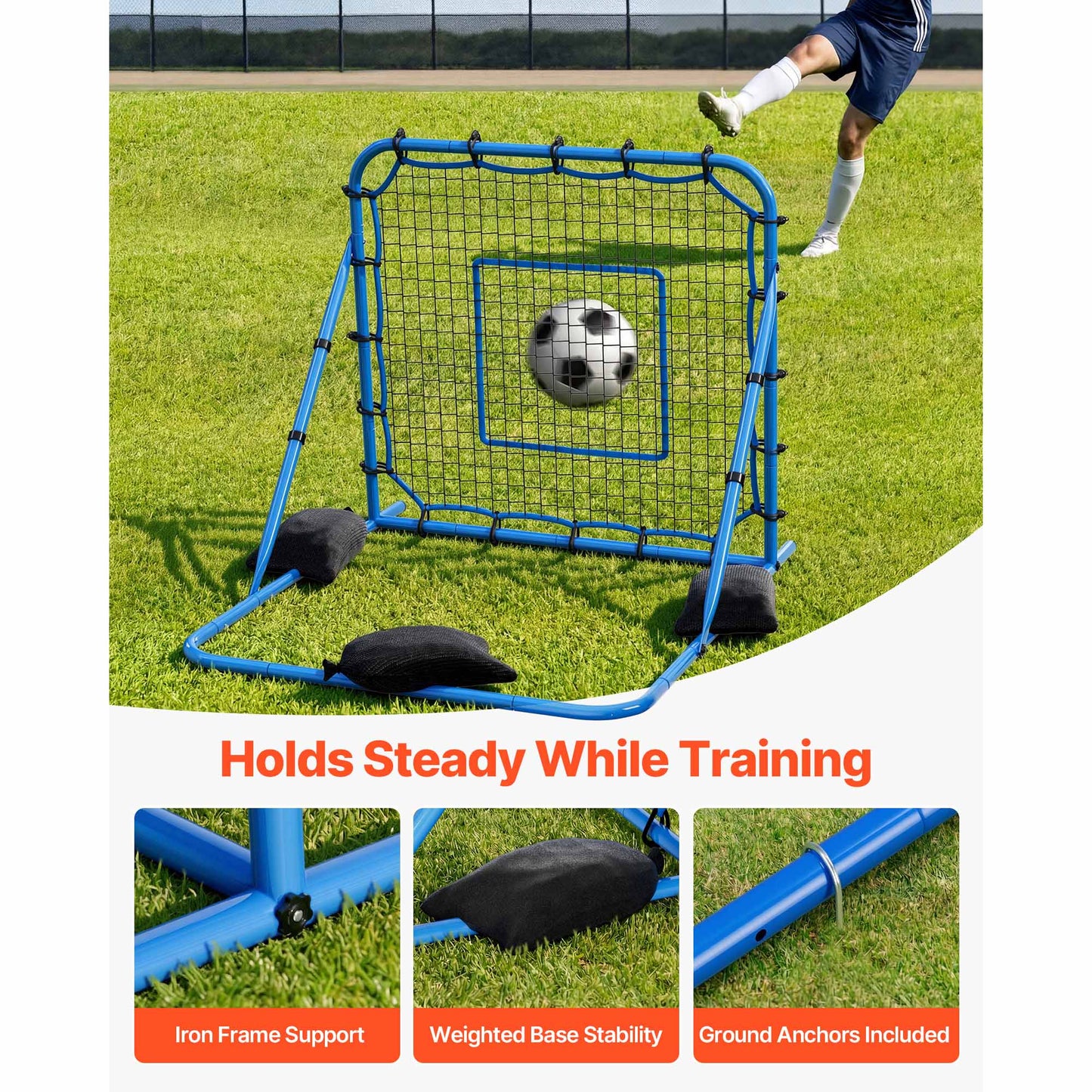 Soccer Rebounder Net, Quick-Switch Angle Soccer Goal Rebounder For Control, Passing Practice, Heavy-Duty Iron Frame & PE Net, Easy Setup Ball Training Equipment For Teens&Adults,3.7 X 3.7 Ft