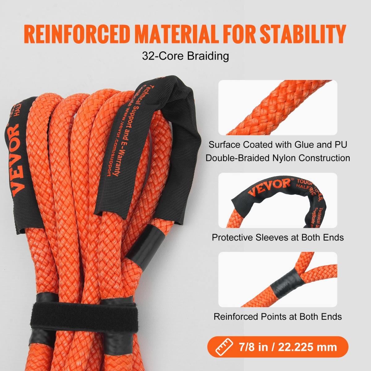 7-8in X 20in Kinetic Recovery Tow Rope 30,580 Lbs, Heavy-Duty Off Road Snatch Strap, Extreme Duty 30 Elasticity Energy Snatch Strap For Car Truck ATV UTV SUV Tractor