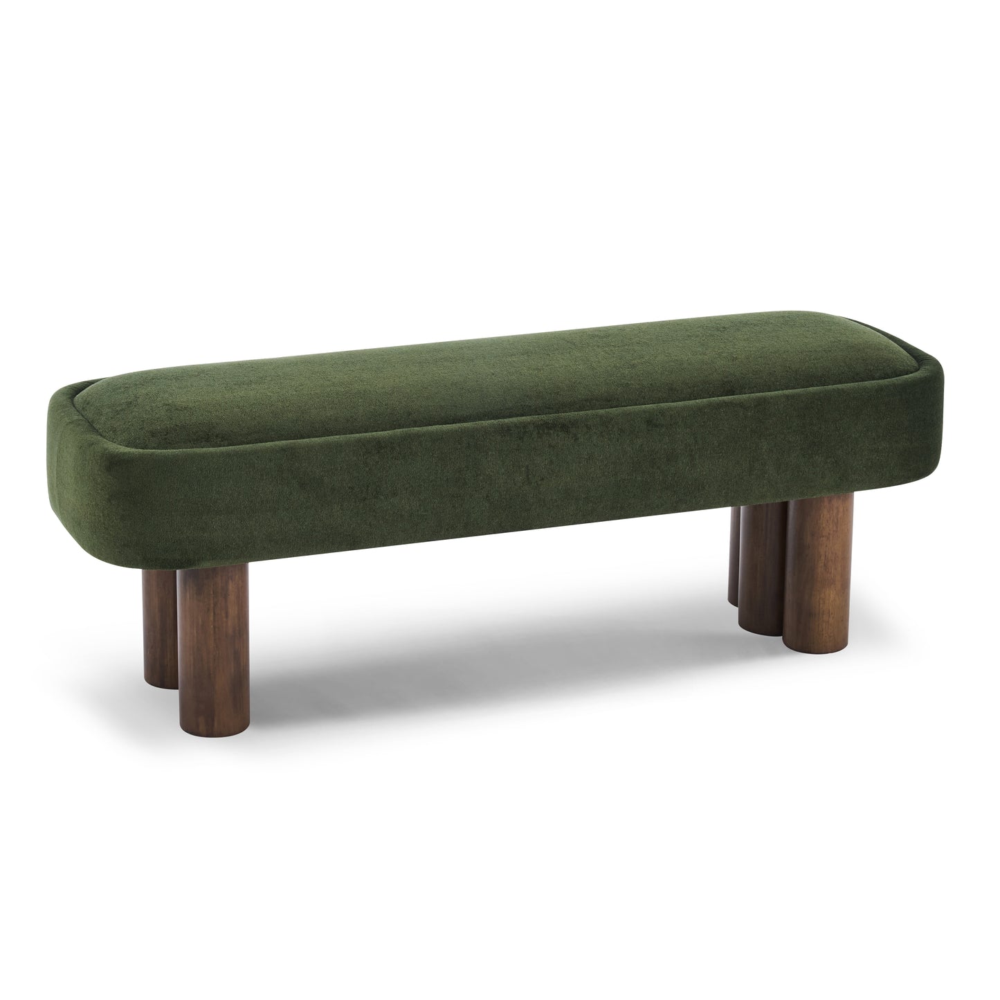 Indoor Green Fabric Dining Bench With Walnut Color Legs, 51.57 L Upholstered Seating For Kitchen, Dining Room And Living Space,250lbs Capacity