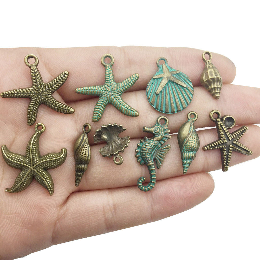 Retro Tibetan Silver Antique Brass Alloy DIY Accessories Marine Turtle Shell Necklace Bracelet Jewelry