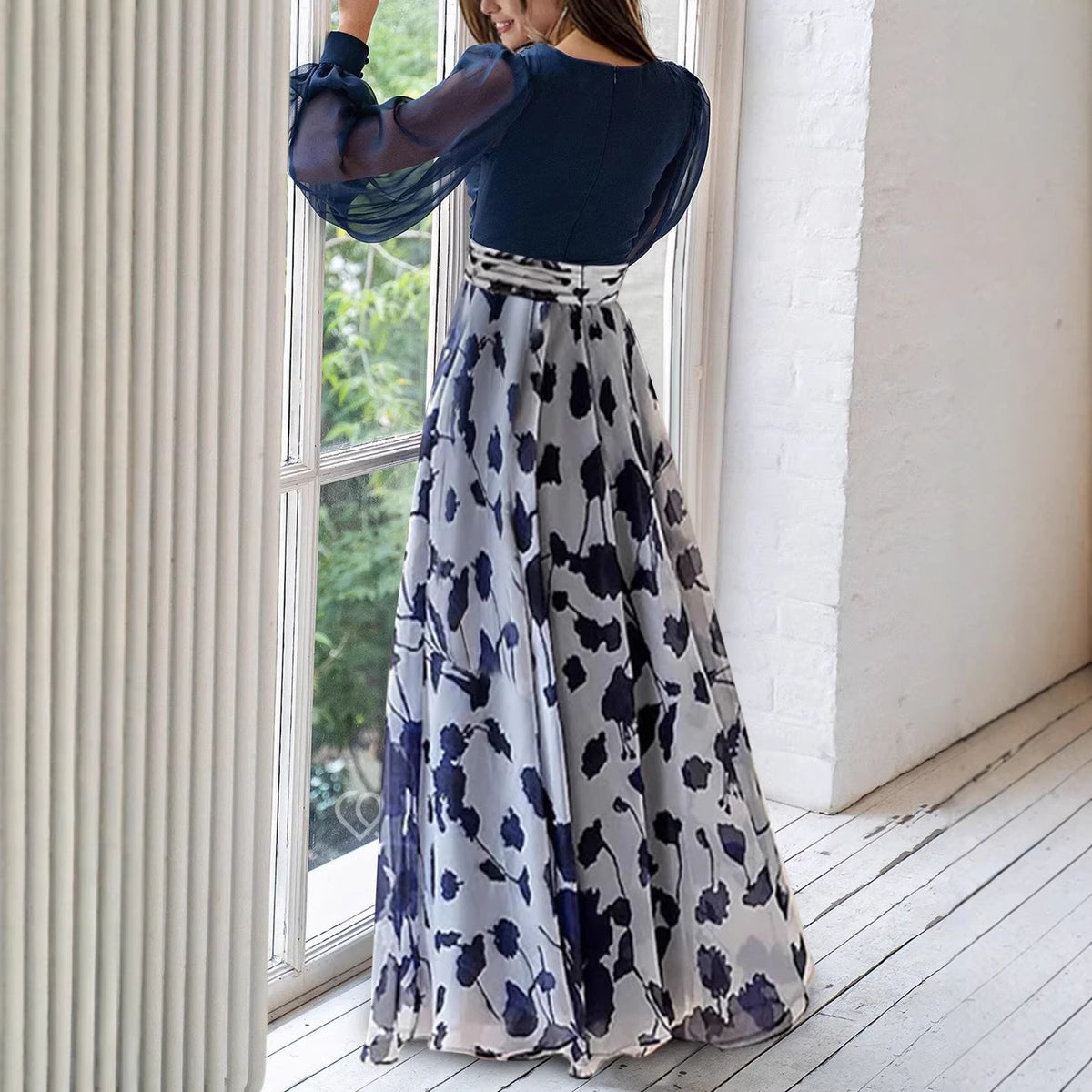 Womens Fashion Slim-fit Casual Flared Print Dress