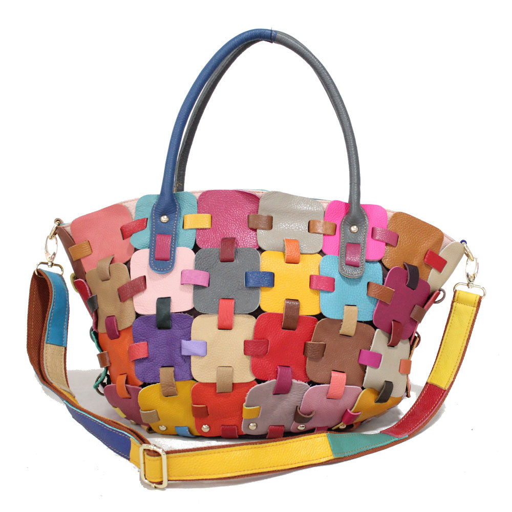 Fashionable Handmade Patchwork Square Handbag With Cross-Body Strap For Women