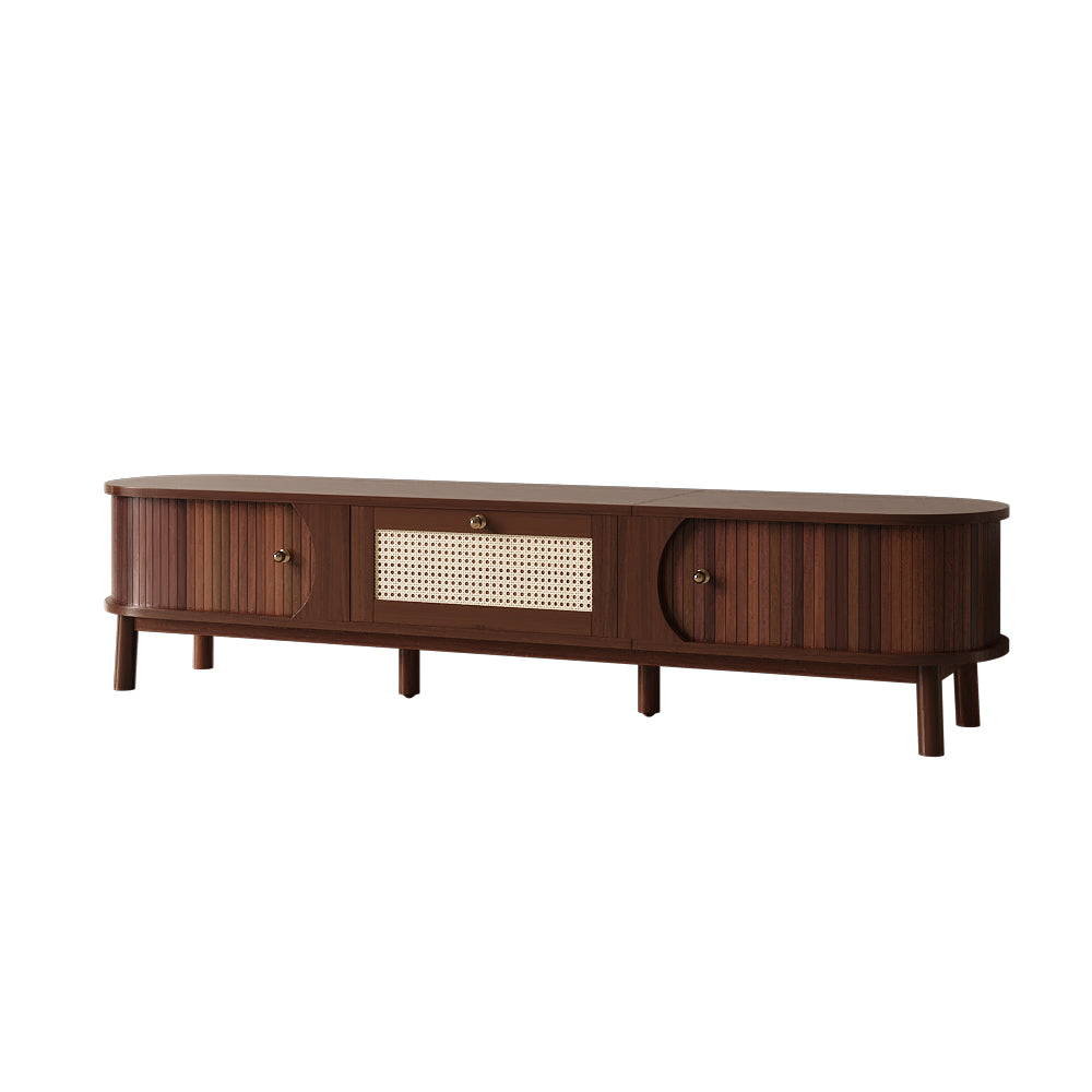 TV Cabinet TV Cabinet With Natural Wood Doors And Rattan Drawers. Natural Storage Solutions For A Rustic Ambience