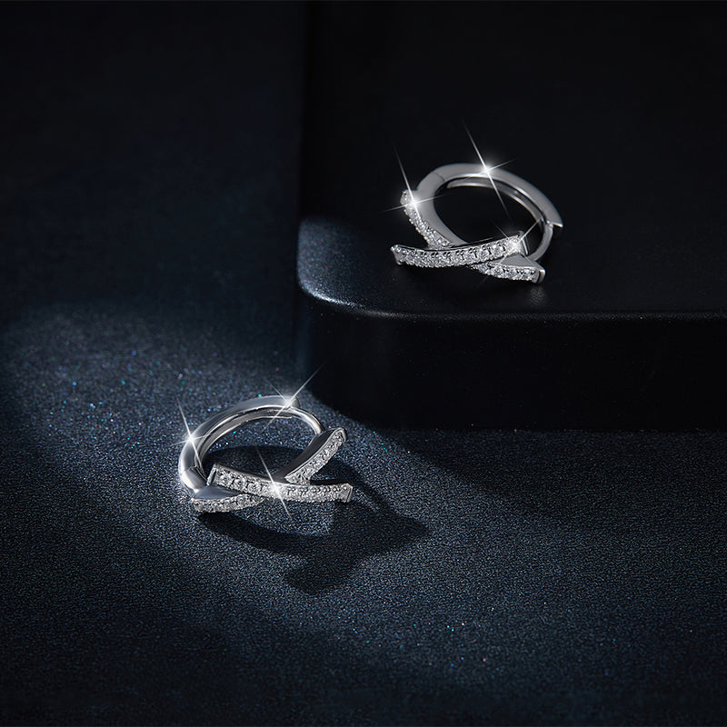 S925 Sterling Silver Moissanite Cross Hoop Earrings Platinum Plated Pave Huggie Earrings With GRA Certificate Minimalist Jewelry Gift Box Set For Women