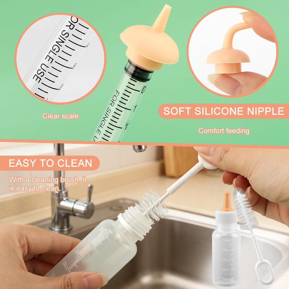 Pet Nursing Kit, Newborn Cat Bottle Feeding Set, For Newborn Puppies, Kitten, Other Small Animals,with Silicone Nursing Nipples, Formula Dispenser,Liquid Syringes,Measuring Cup&Cleaning Brush