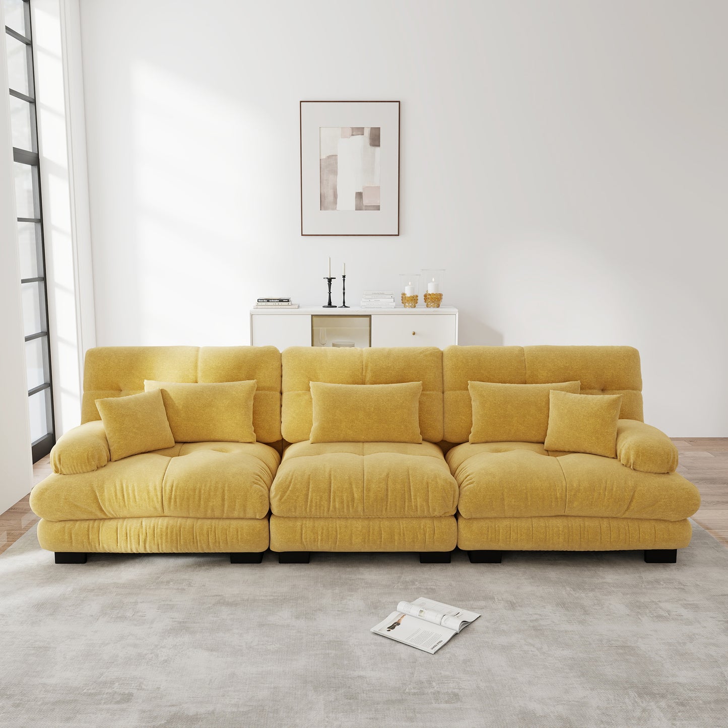 3 Seater Modular Corner Sofa With Deep Seat, Chenille Sofa Bed Comfortable Upholstered For Living Room, Apartment, Studio, Office,Yellow